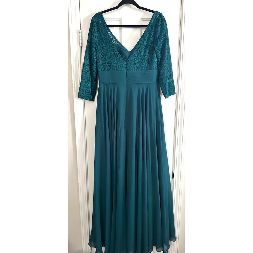 JJ’s HOUSE Dark Teal Green Lace V-Neck 3/4 Sleeve Mother Of The Bride Gown Dress - Picture 2 of 5